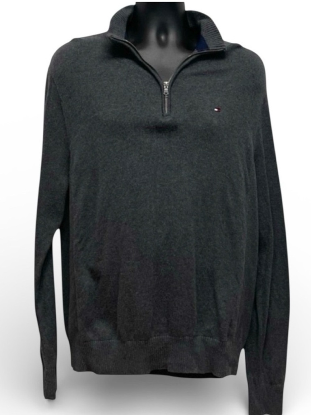 Tommy Hilfiger Men’s XL Quarter Zip Sweater Dark Gray Pullover